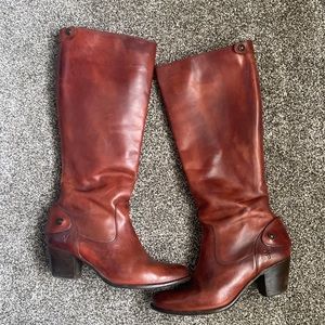 Frye Jackie Zip Tall Boots Size 8.5 In Redwood Knee High Vintage Leather